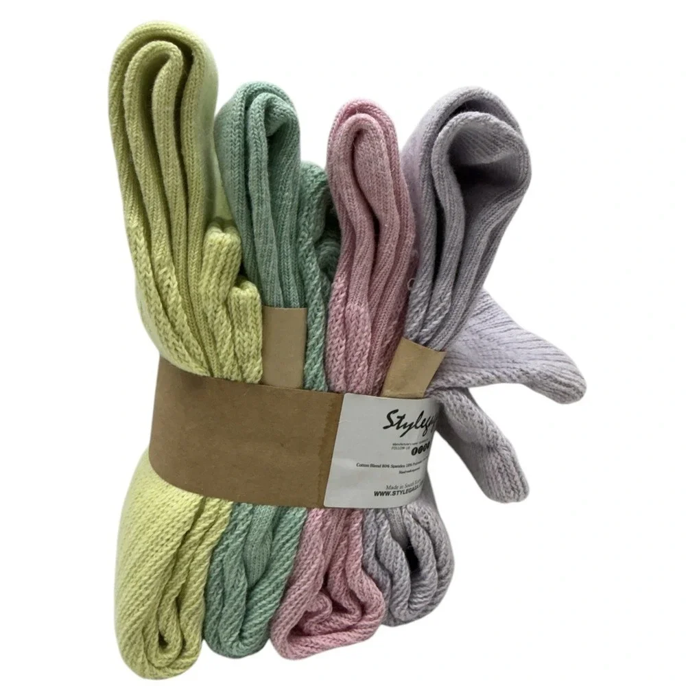 Stylegaga Women's Crew Socks 4 Pair Pastel Cotton Blend Made in Korea New